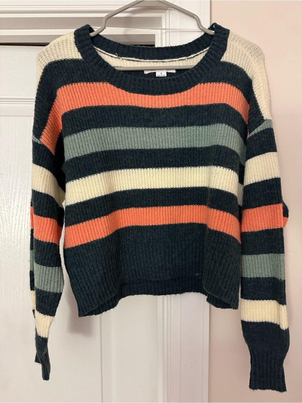 O'Neill Striped Crewneck Sweater in Dark Blue, Coral, Cream & Sage